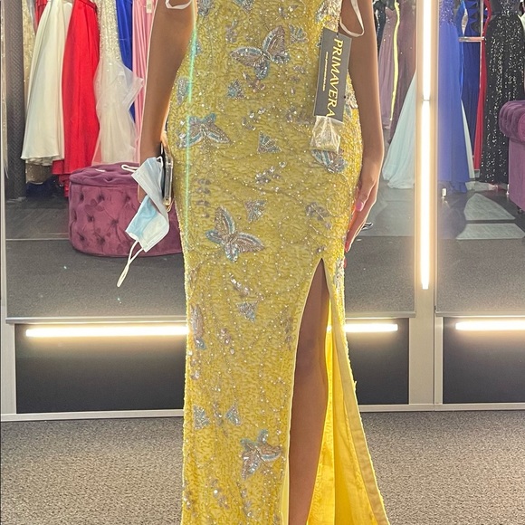 Custom Yellow Butterfly Beaded Prom Dress - Picture 6 of 6